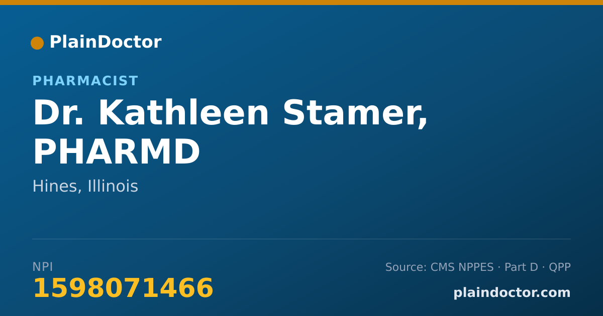 Shareable card for Kathleen Stamer, PHARMD - Pharmacist, Hines, IL