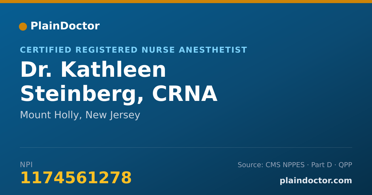 Shareable card for Kathleen Steinberg, CRNA - Certified Registered Nurse Anesthetist, Mount Holly, NJ