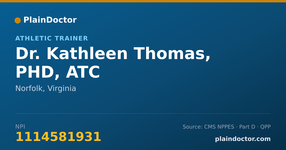 Shareable card for Kathleen Thomas, PHD, ATC - Athletic Trainer, Norfolk, VA