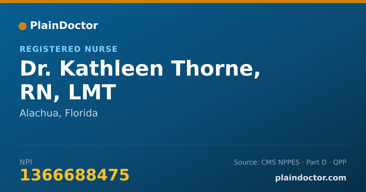 Shareable card for Kathleen Thorne, RN, LMT - Registered Nurse, Alachua, FL