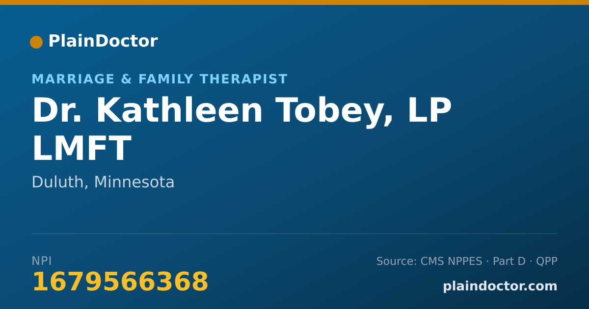 Shareable card for Kathleen Tobey, LP LMFT - Marriage & Family Therapist, Duluth, MN