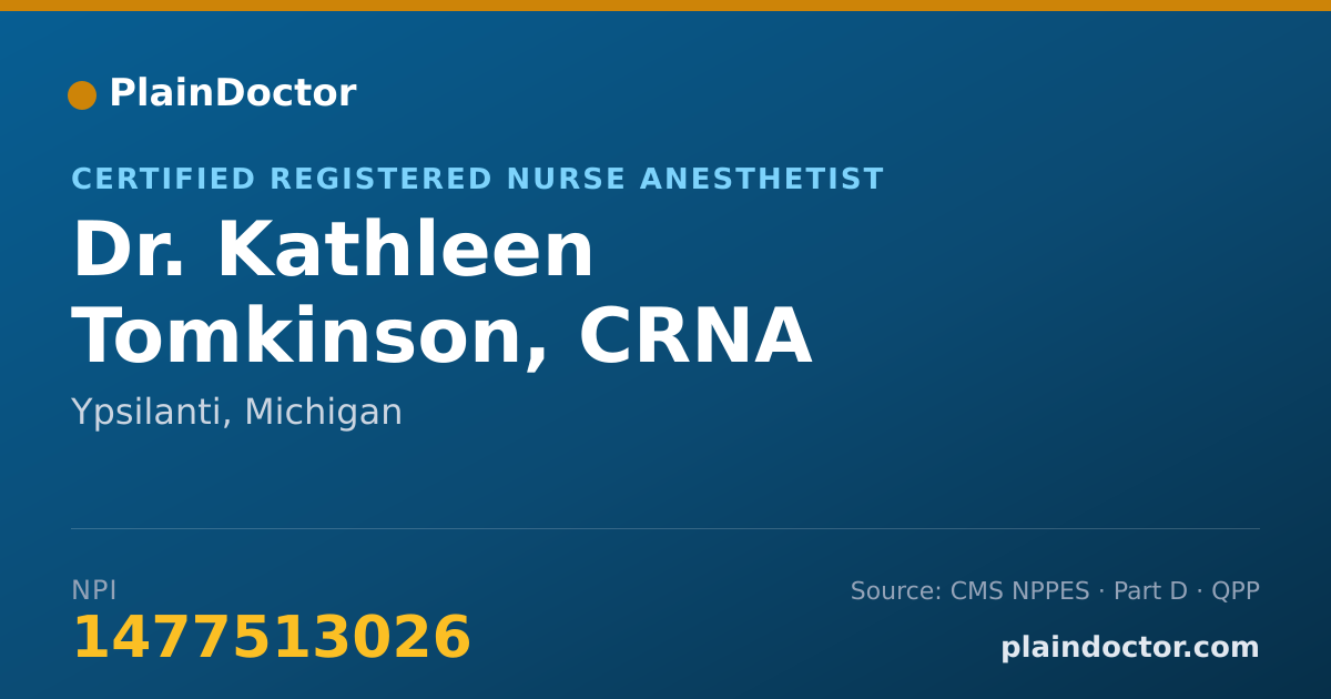 Shareable card for Kathleen Tomkinson, CRNA - Certified Registered Nurse Anesthetist, Ypsilanti, MI