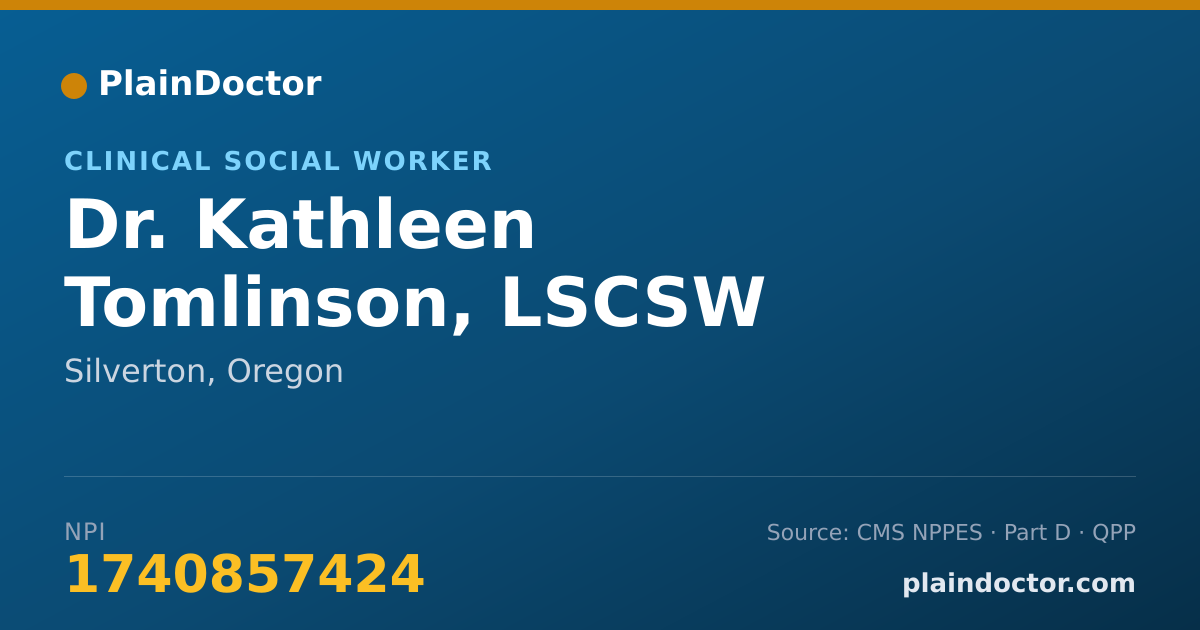 Shareable card for Kathleen Tomlinson, LSCSW - Clinical Social Worker, Silverton, OR