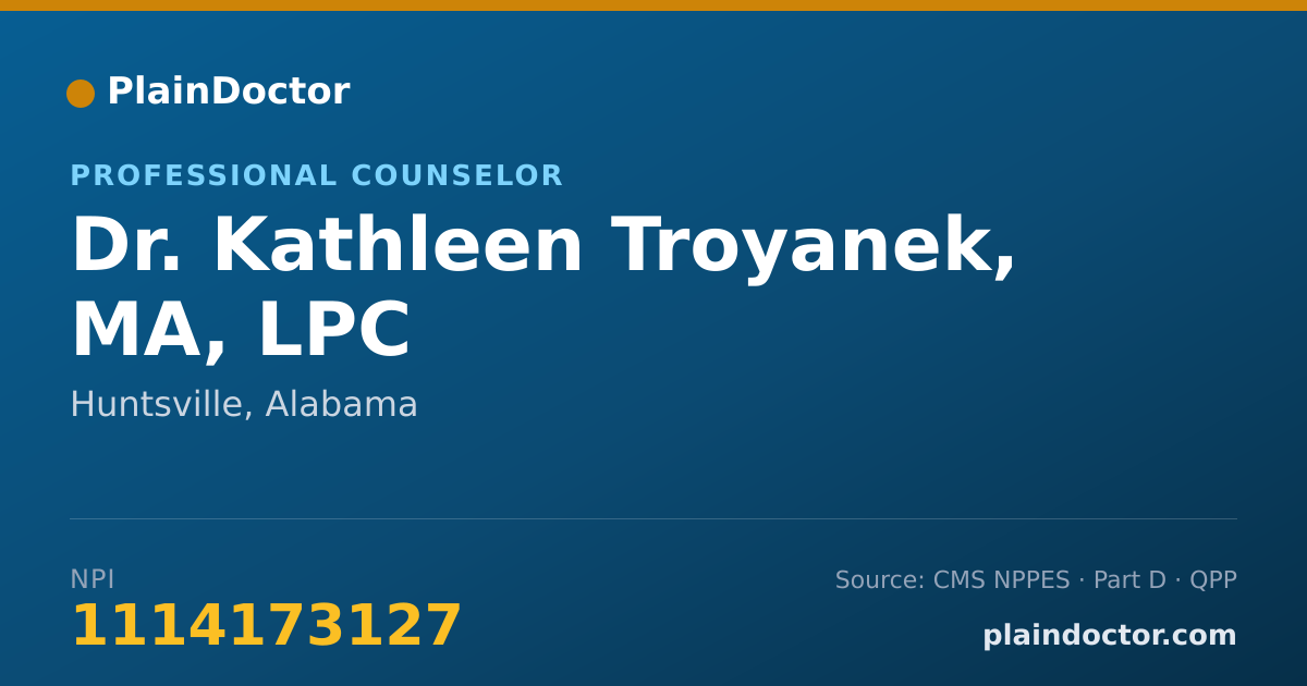 Shareable card for Kathleen Troyanek, MA, LPC - Professional Counselor, Huntsville, AL