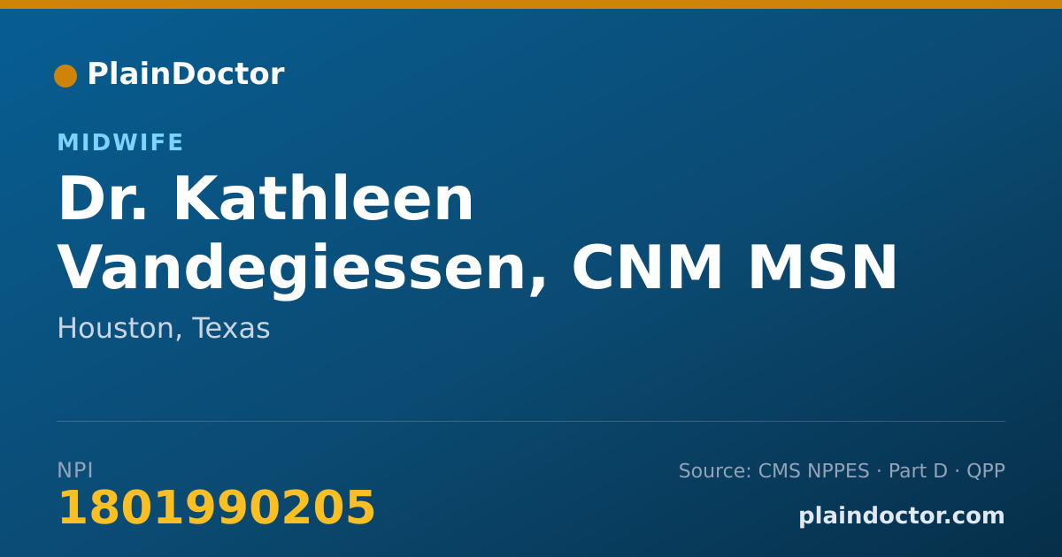 Shareable card for Kathleen Vandegiessen, CNM MSN MBA - Midwife, Houston, TX