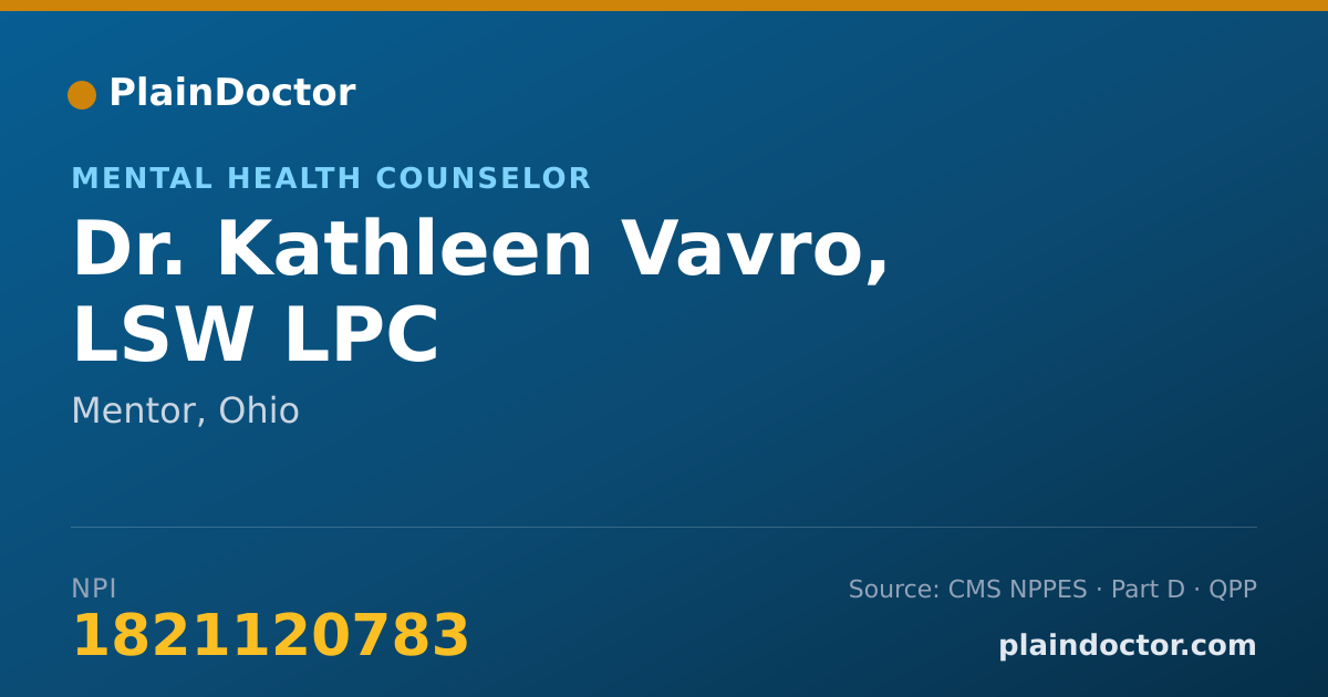 Shareable card for Kathleen Vavro, LSW  LPC - Mental Health Counselor, Mentor, OH
