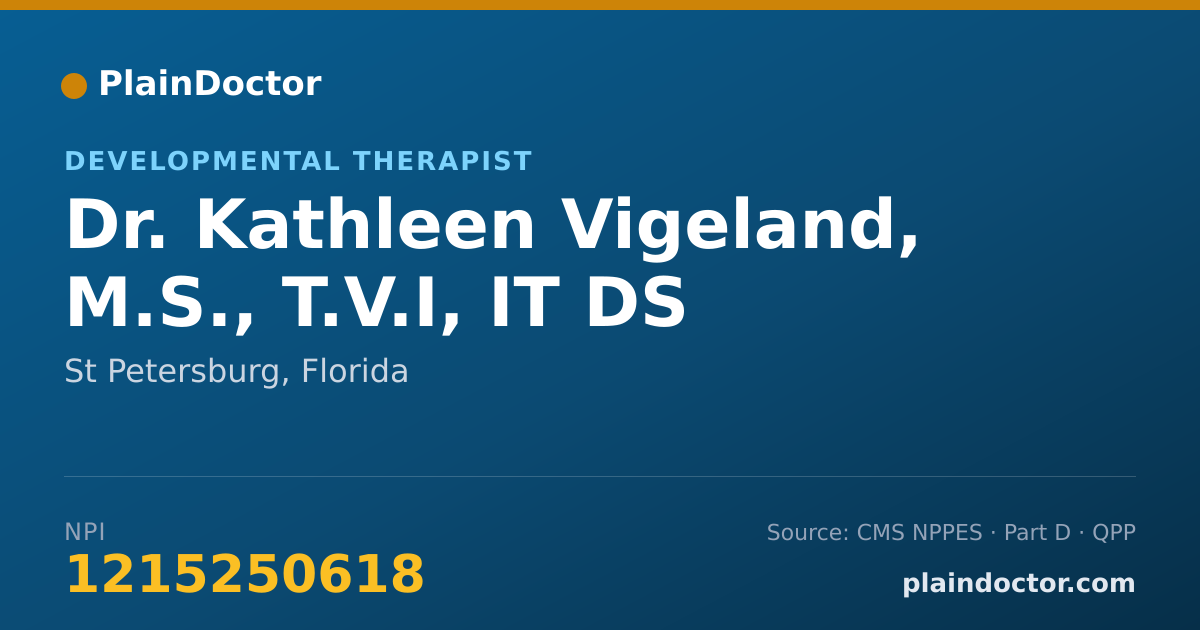 Shareable card for Kathleen Vigeland, M.S., T.V.I, IT DS - Developmental Therapist, St Petersburg, FL