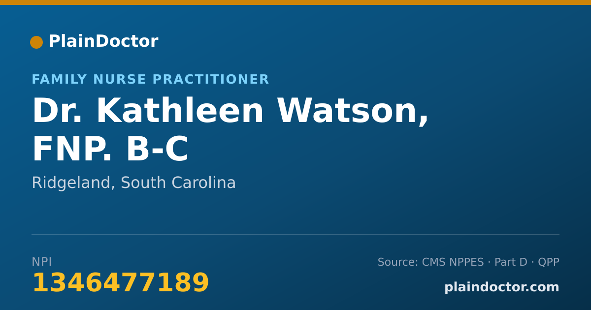 Shareable card for Kathleen Watson, FNP. B-C - Family Nurse Practitioner, Ridgeland, SC