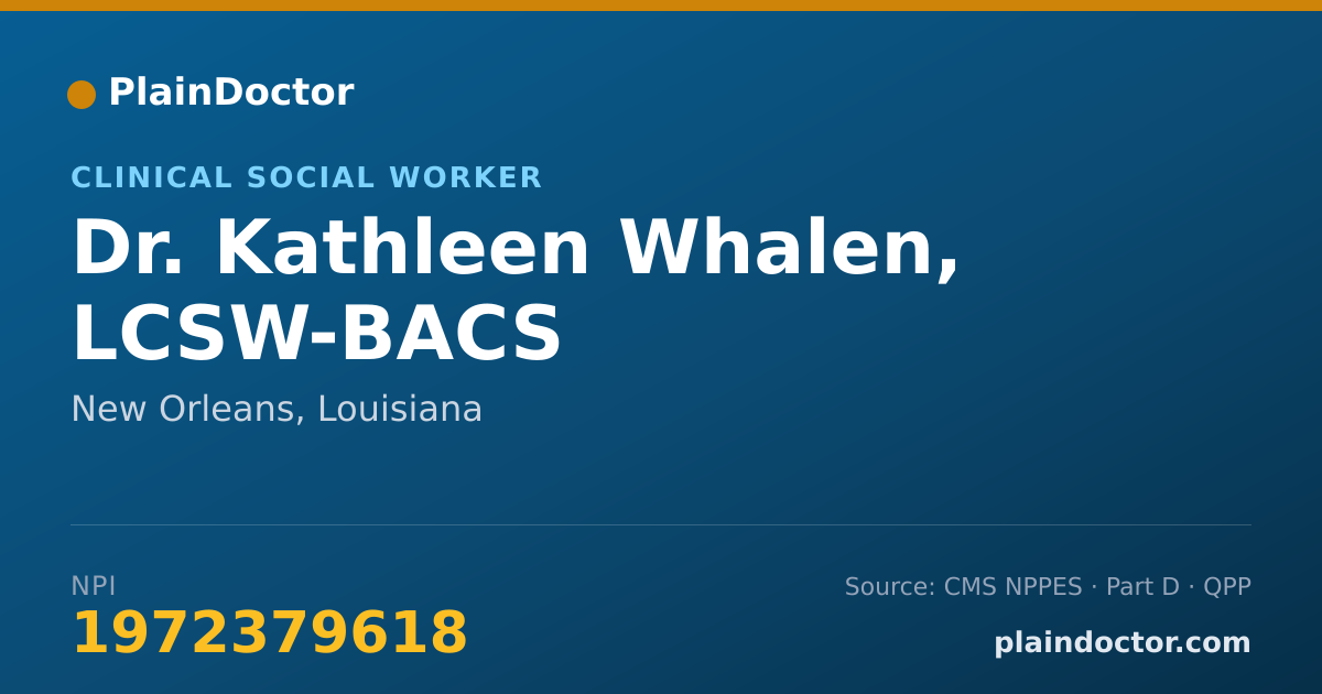 Shareable card for Kathleen Whalen, LCSW-BACS - Clinical Social Worker, New Orleans, LA