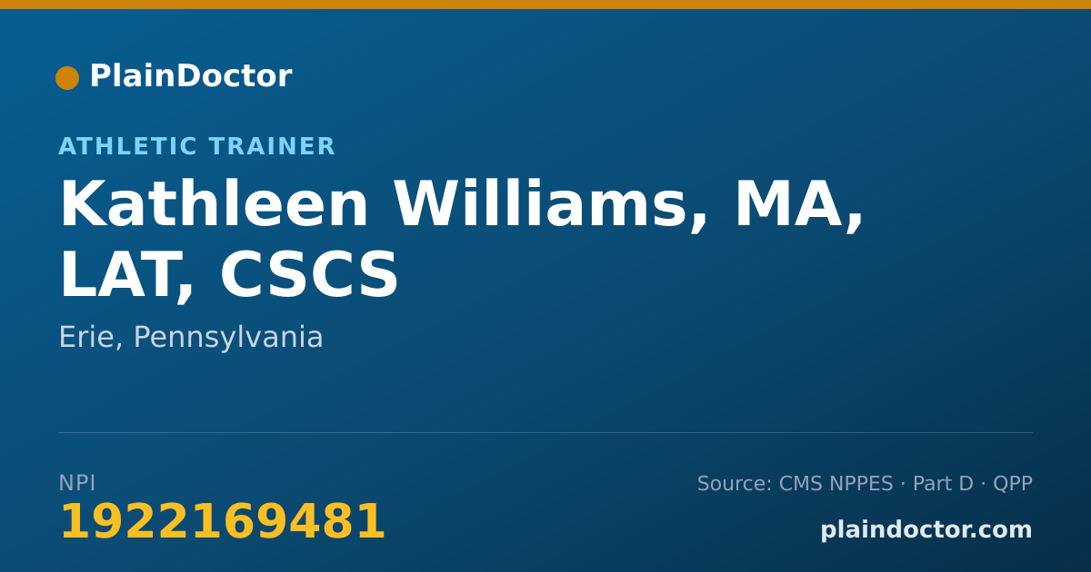 Shareable card for Kathleen Williams, MA, LAT, CSCS - Athletic Trainer, Erie, PA