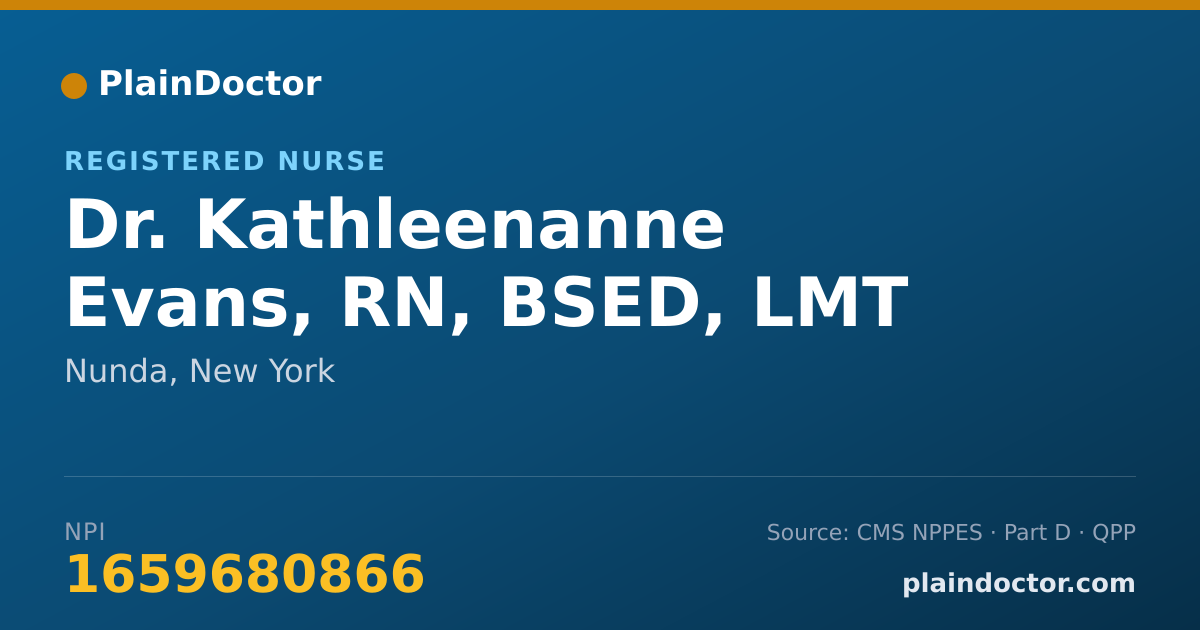 Shareable card for Kathleenanne Evans, RN, BSED, LMT - Registered Nurse, Nunda, NY