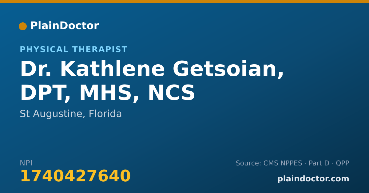 Shareable card for Kathlene Getsoian, DPT, MHS, NCS - Physical Therapist, St Augustine, FL