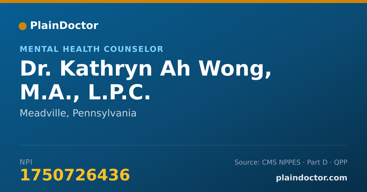 Shareable card for Kathryn Ah Wong, M.A., L.P.C. - Mental Health Counselor, Meadville, PA