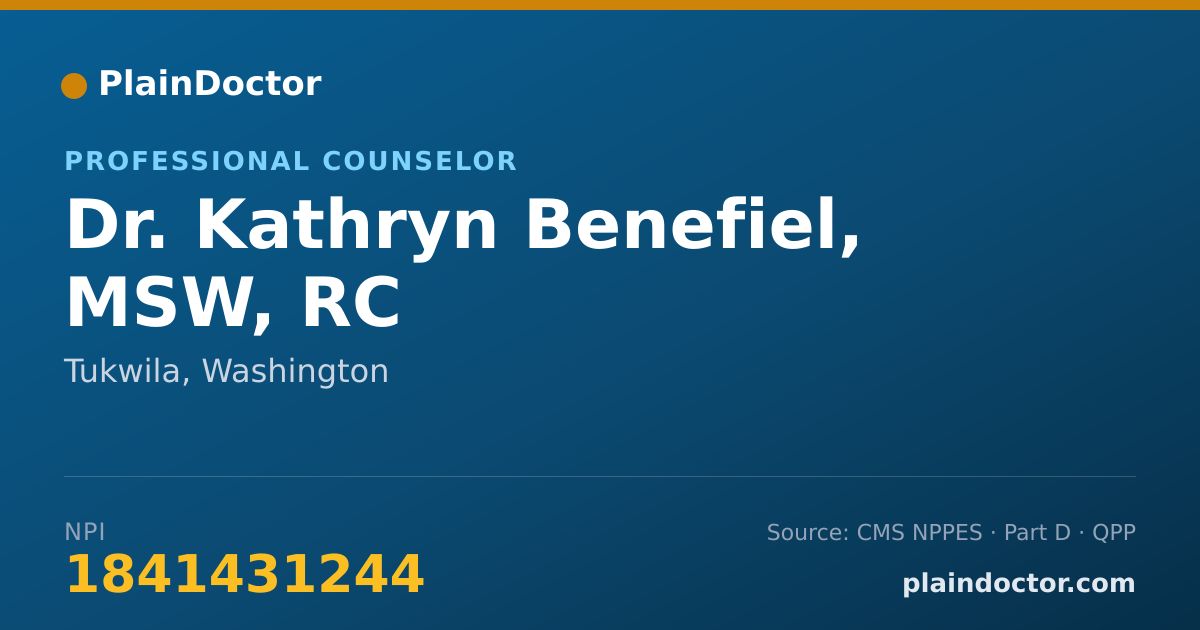 Shareable card for Kathryn Benefiel, MSW, RC - Professional Counselor, Tukwila, WA