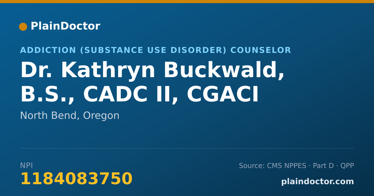 Shareable card for Kathryn Buckwald, B.S., CADC II, CGACI - Addiction (Substance Use Disorder) Counselor, North Bend, OR