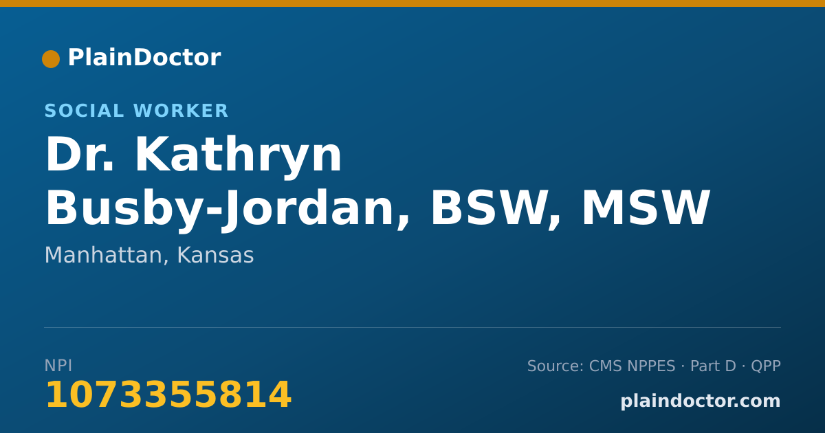 Shareable card for Kathryn Busby-Jordan, BSW, MSW - Social Worker, Manhattan, KS
