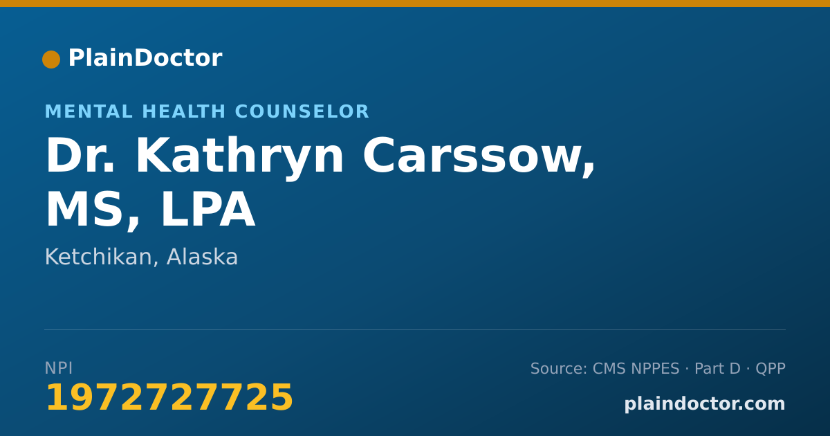 Shareable card for Kathryn Carssow, MS, LPA - Mental Health Counselor, Ketchikan, AK