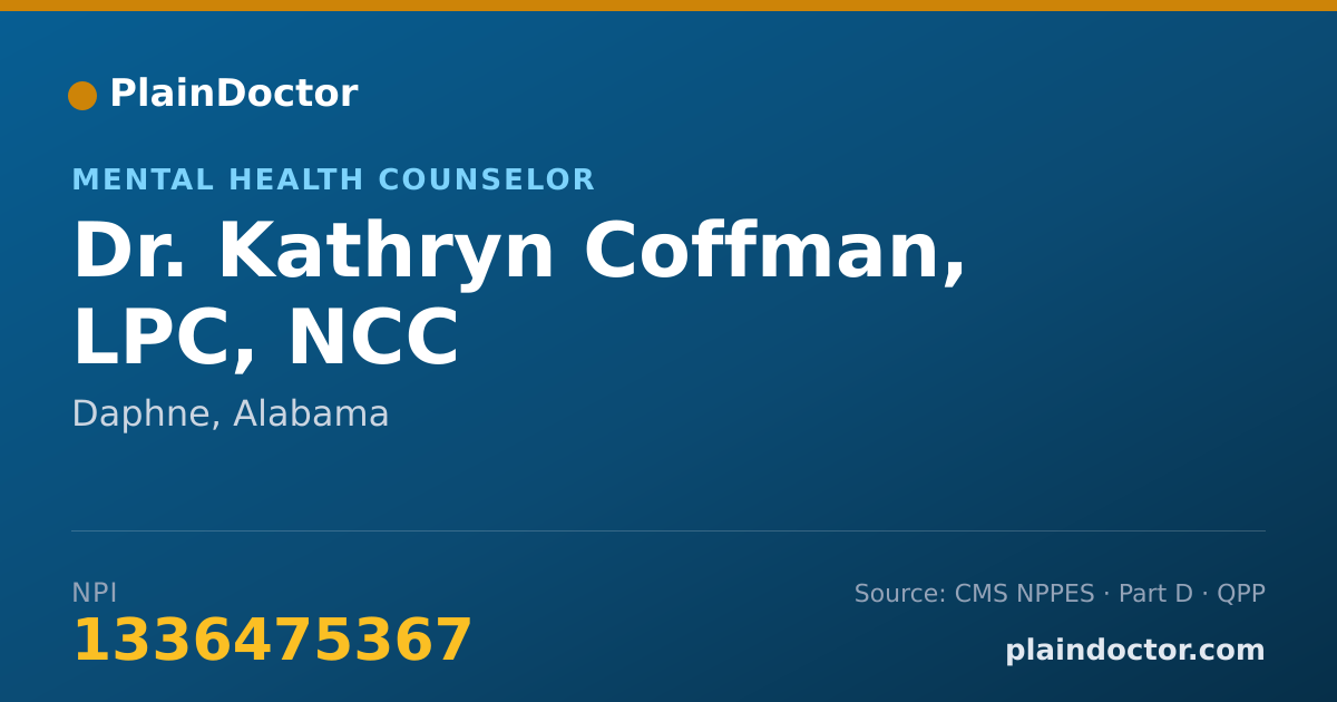 Shareable card for Kathryn Coffman, LPC, NCC - Mental Health Counselor, Daphne, AL