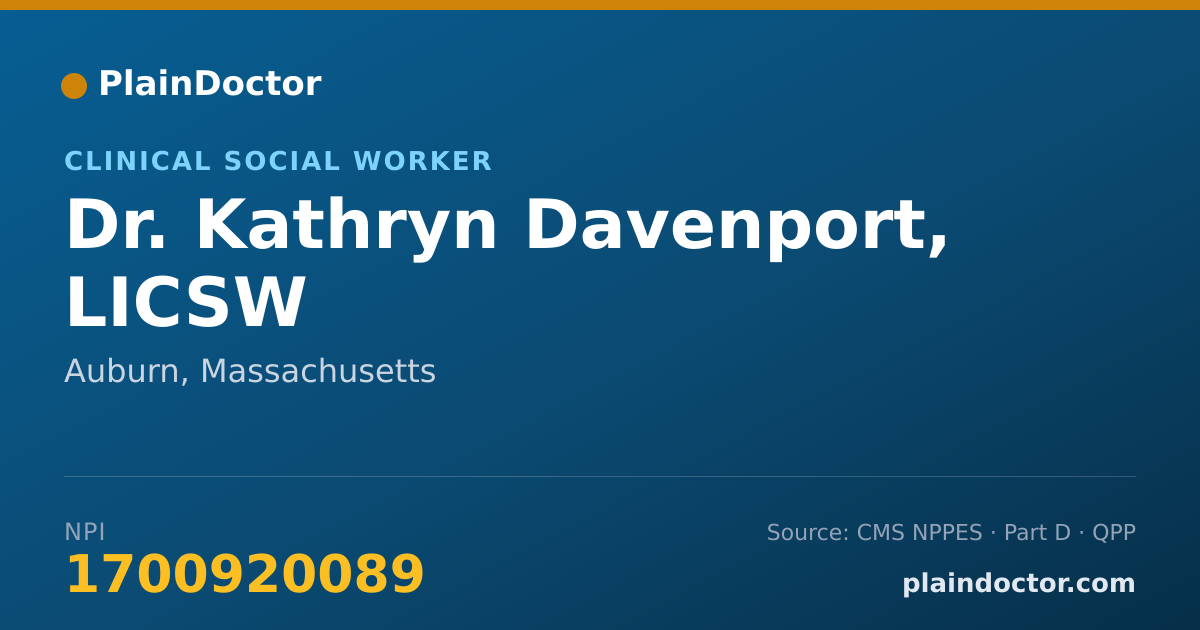 Shareable card for Kathryn Davenport, LICSW - Clinical Social Worker, Auburn, MA