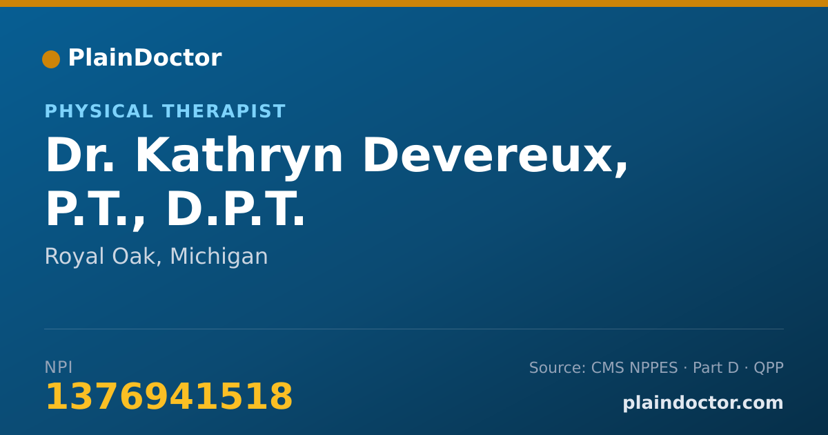 Shareable card for Kathryn Devereux, P.T., D.P.T. - Physical Therapist, Royal Oak, MI