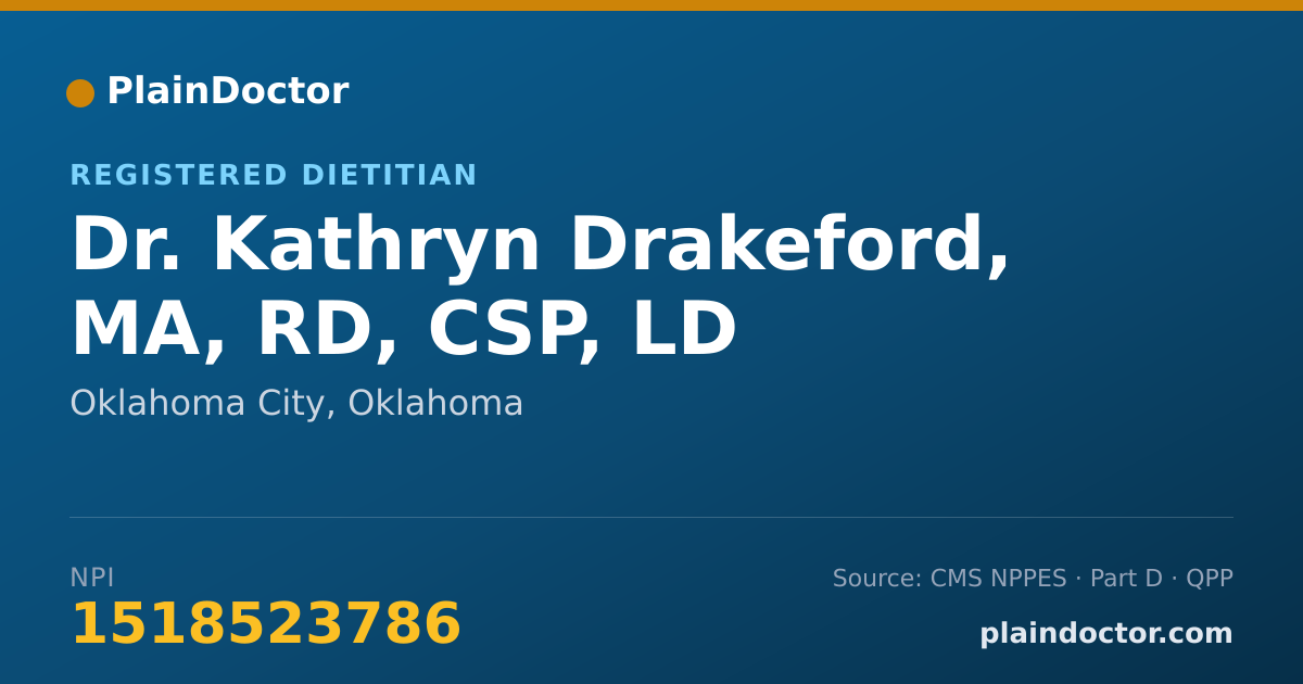 Shareable card for Kathryn Drakeford, MA, RD, CSP, LD - Registered Dietitian, Oklahoma City, OK