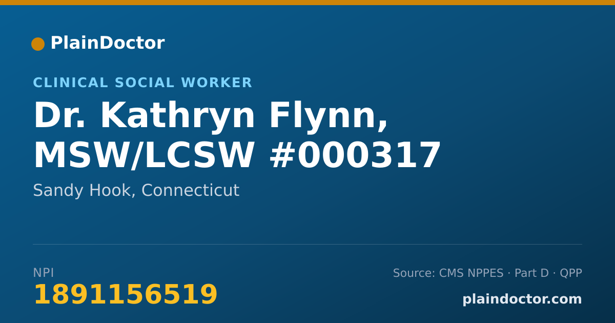 Shareable card for Kathryn Flynn, MSW/LCSW #000317 - Clinical Social Worker, Sandy Hook, CT