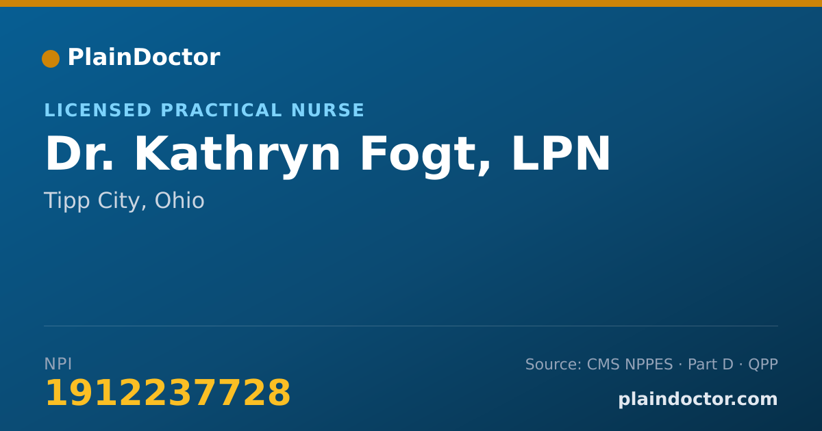 Shareable card for Kathryn Fogt, LPN - Licensed Practical Nurse, Tipp City, OH