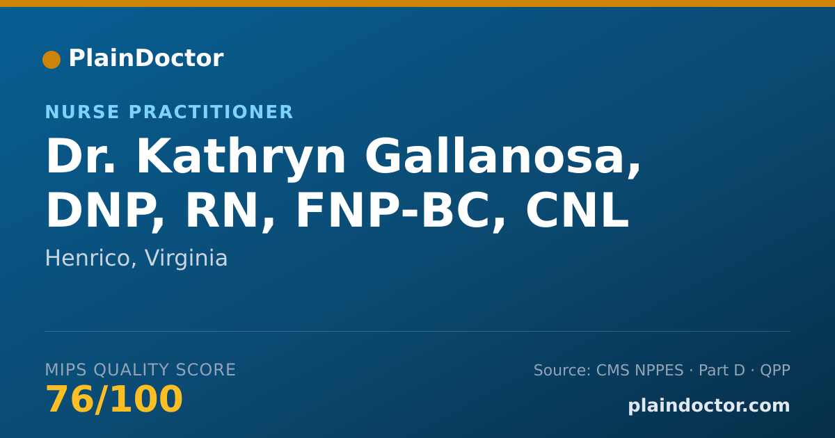 Shareable card for Kathryn Gallanosa, DNP, RN, FNP-BC, CNL - Nurse Practitioner, Henrico, VA