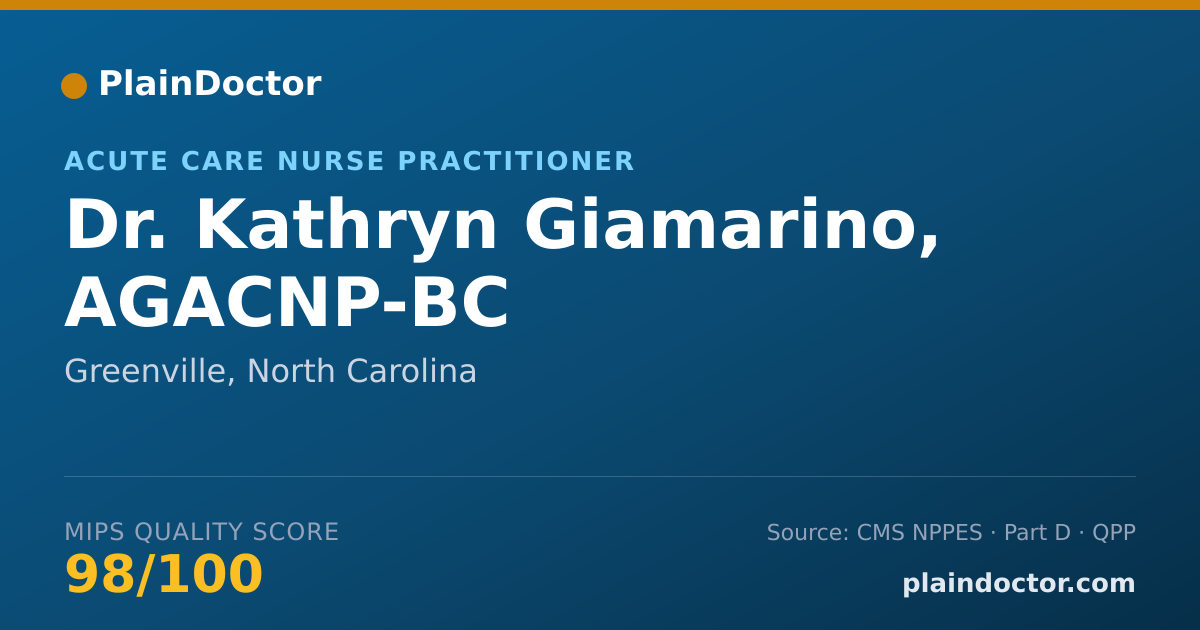 Shareable card for Kathryn Giamarino, AGACNP-BC - Acute Care Nurse Practitioner, Greenville, NC