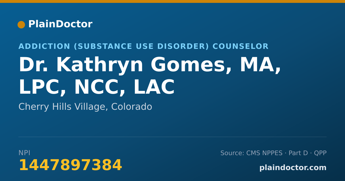 Shareable card for Kathryn Gomes, MA, LPC, NCC, LAC - Addiction (Substance Use Disorder) Counselor, Cherry Hills Village, CO