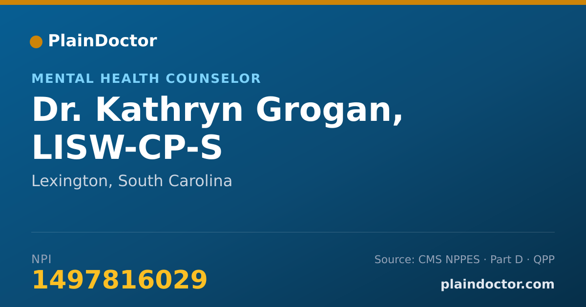 Shareable card for Kathryn Grogan, LISW-CP-S - Mental Health Counselor, Lexington, SC