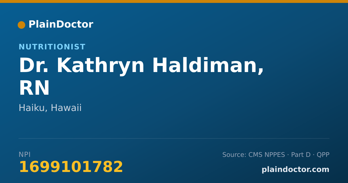 Shareable card for Kathryn Haldiman, RN - Nutritionist, Haiku, HI