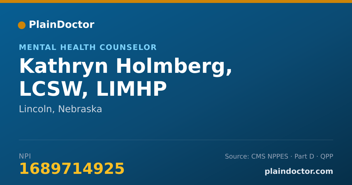 Shareable card for Kathryn Holmberg, LCSW, LIMHP - Mental Health Counselor, Lincoln, NE