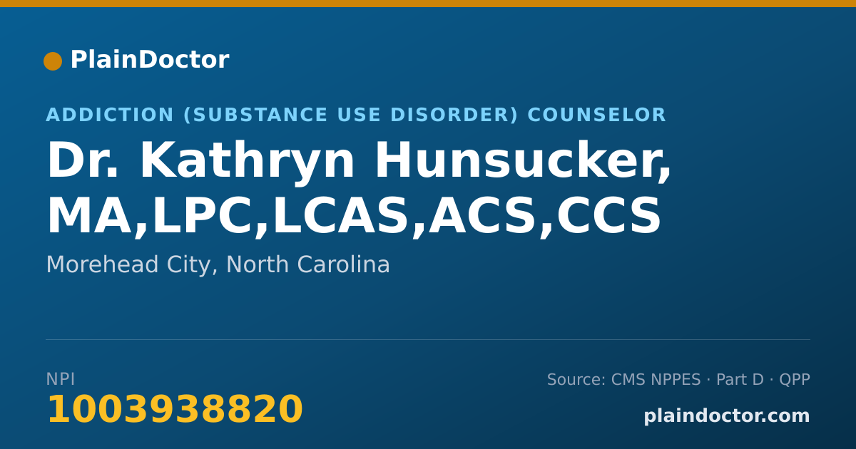 Shareable card for Kathryn Hunsucker, MA,LPC,LCAS,ACS,CCS - Addiction (Substance Use Disorder) Counselor, Morehead City, NC