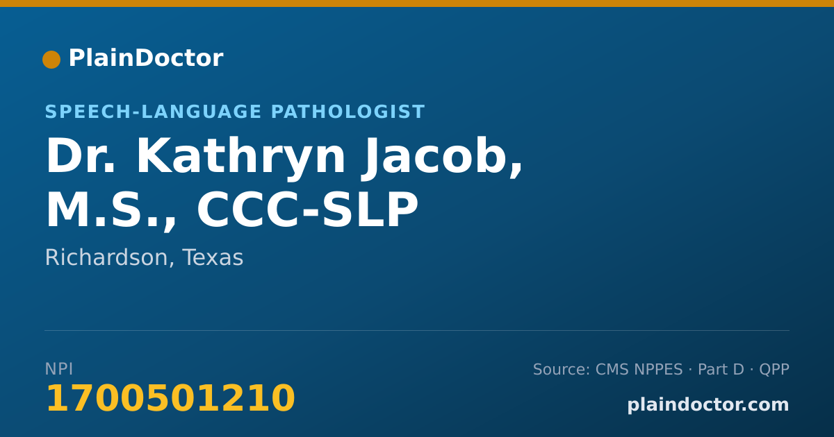 Shareable card for Kathryn Jacob, M.S., CCC-SLP - Speech-Language Pathologist, Richardson, TX
