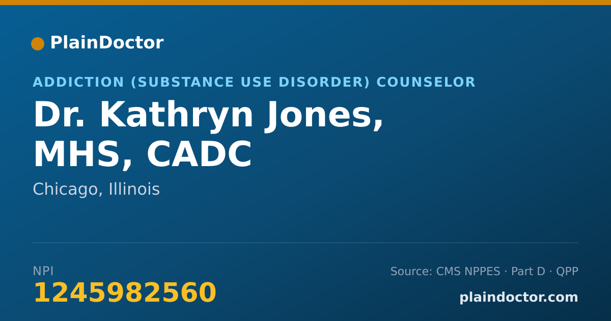 Shareable card for Kathryn Jones, MHS, CADC - Addiction (Substance Use Disorder) Counselor, Chicago, IL