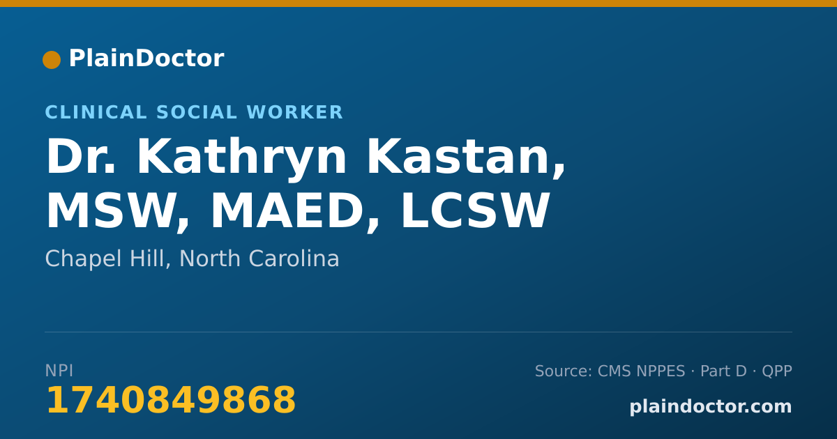 Shareable card for Kathryn Kastan, MSW, MAED, LCSW - Clinical Social Worker, Chapel Hill, NC