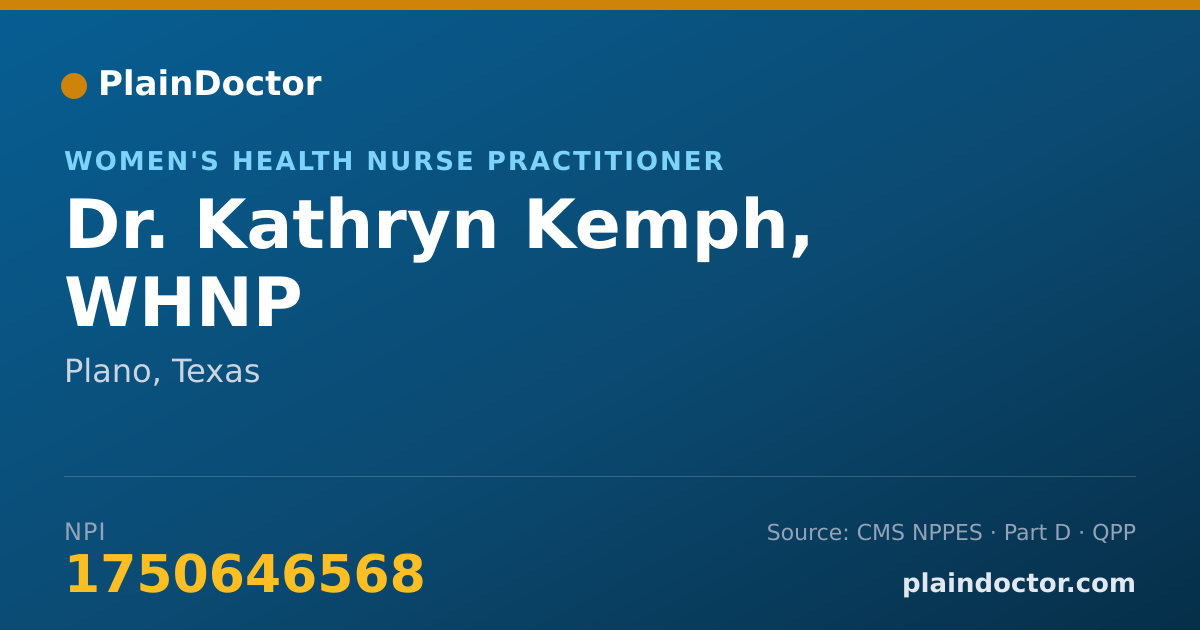 Shareable card for Kathryn Kemph, WHNP - Women's Health Nurse Practitioner, Plano, TX