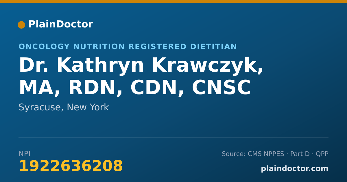 Shareable card for Kathryn Krawczyk, MA, RDN, CDN, CNSC - Oncology Nutrition Registered Dietitian, Syracuse, NY