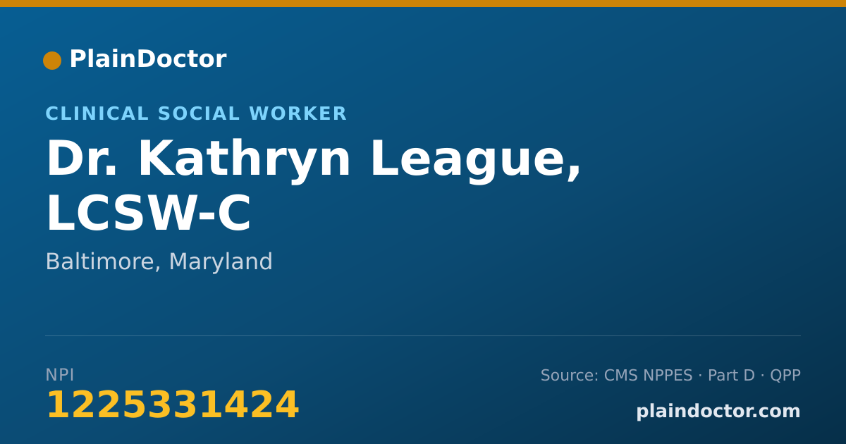 Shareable card for Kathryn League, LCSW-C - Clinical Social Worker, Baltimore, MD