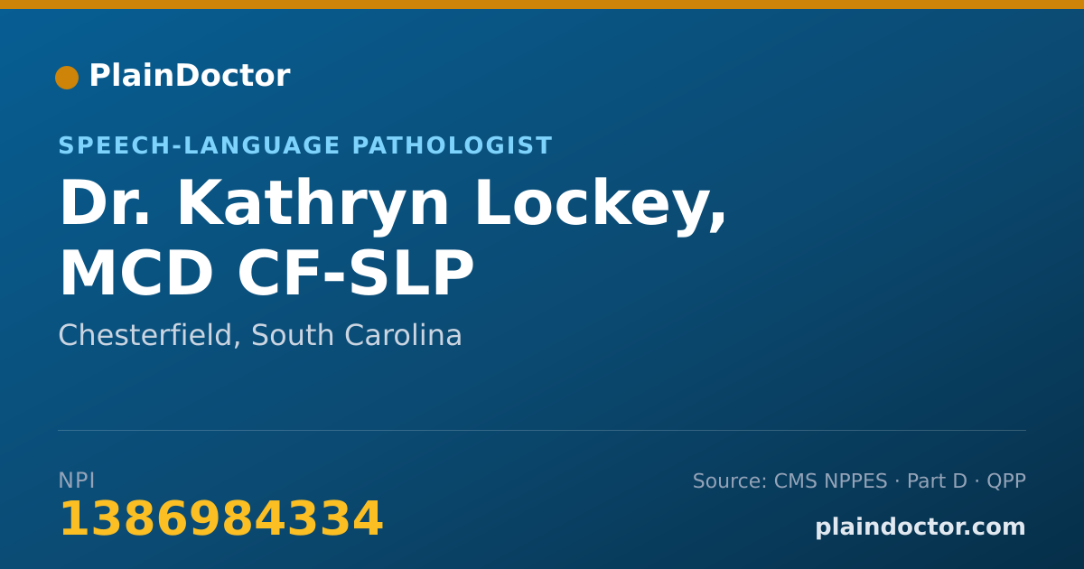 Shareable card for Kathryn Lockey, MCD CF-SLP - Speech-Language Pathologist, Chesterfield, SC