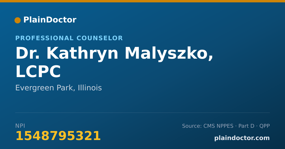 Shareable card for Kathryn Malyszko, LCPC - Professional Counselor, Evergreen Park, IL