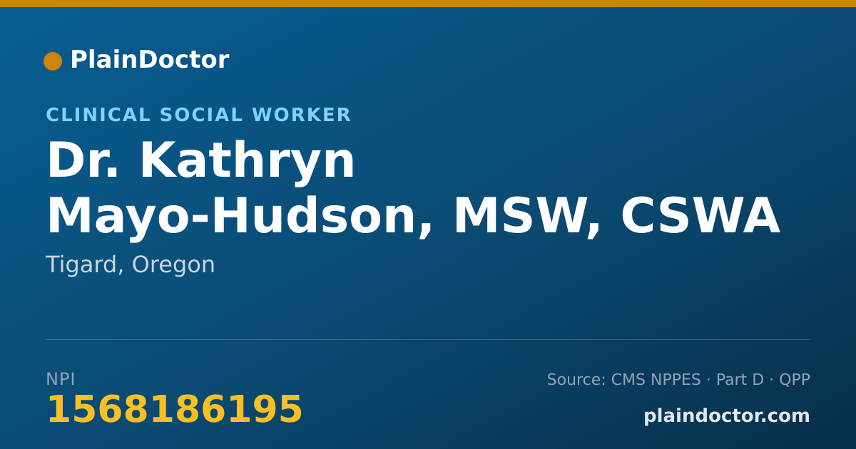 Shareable card for Kathryn Mayo-Hudson, MSW, CSWA - Clinical Social Worker, Tigard, OR