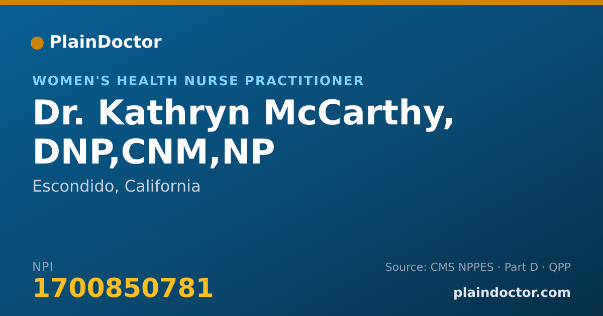 Shareable card for Kathryn McCarthy, DNP,CNM,NP - Women's Health Nurse Practitioner, Escondido, CA