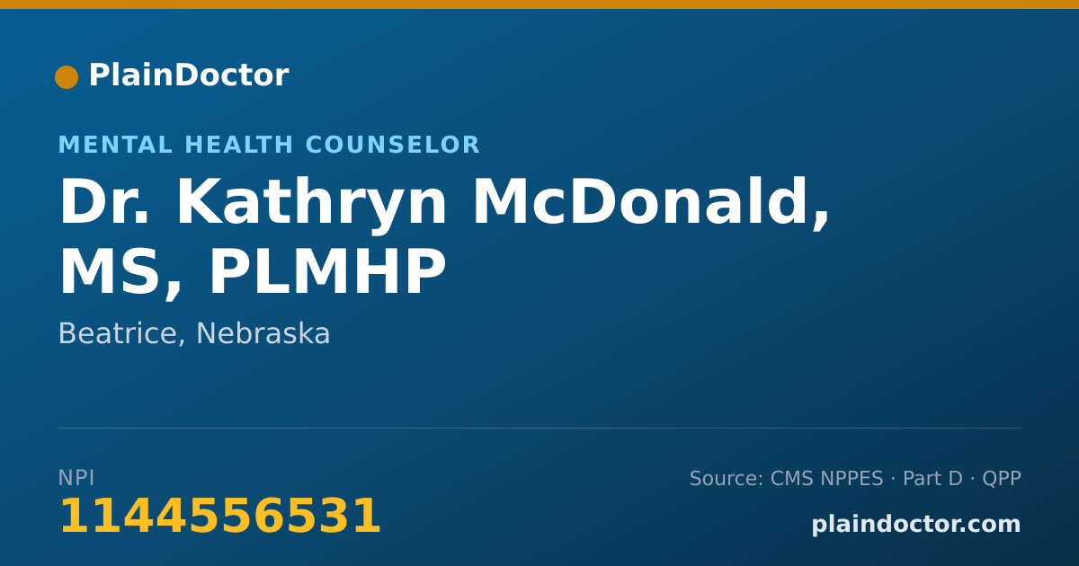 Shareable card for Kathryn McDonald, MS, PLMHP - Mental Health Counselor, Beatrice, NE