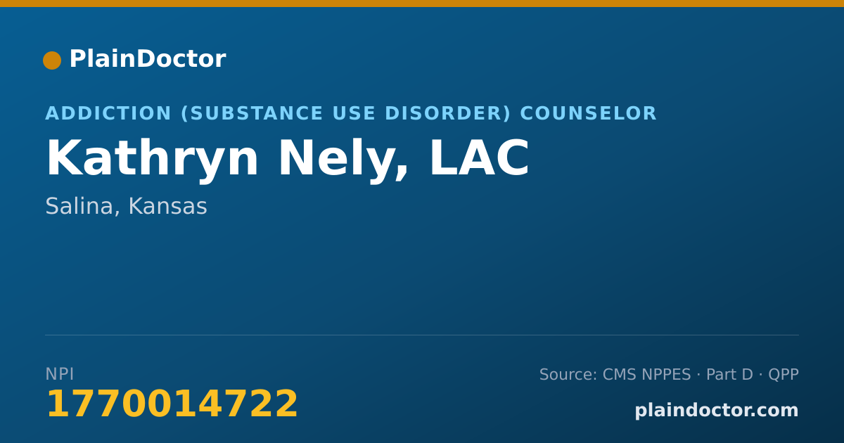 Shareable card for Kathryn Nely, LAC - Addiction (Substance Use Disorder) Counselor, Salina, KS