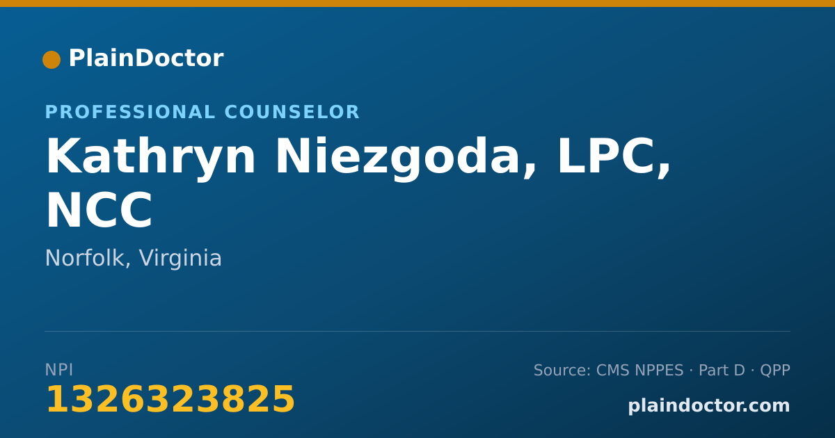 Shareable card for Kathryn Niezgoda, LPC, NCC - Professional Counselor, Norfolk, VA