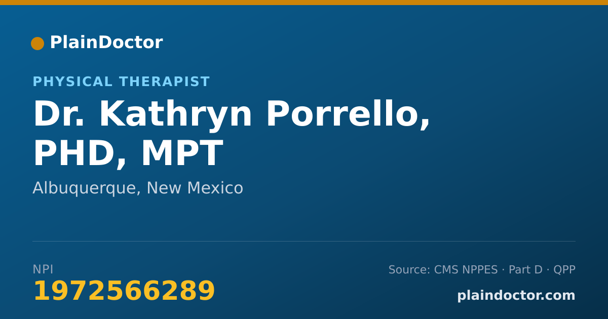 Shareable card for Kathryn Porrello, PHD, MPT - Physical Therapist, Albuquerque, NM