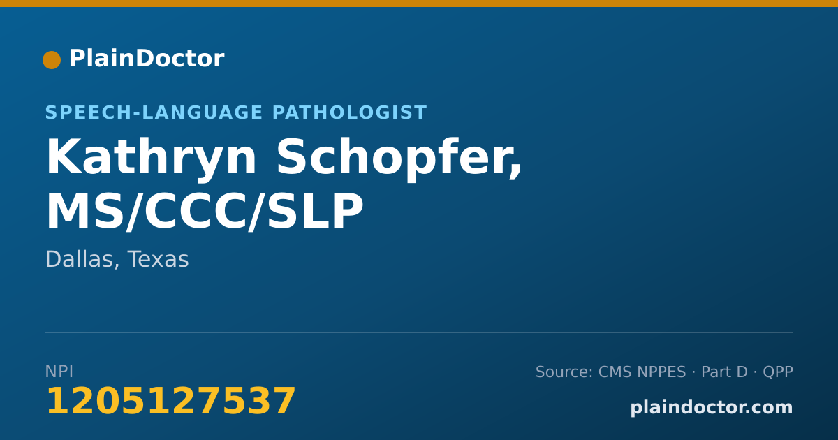 Shareable card for Kathryn Schopfer, MS/CCC/SLP - Speech-Language Pathologist, Dallas, TX