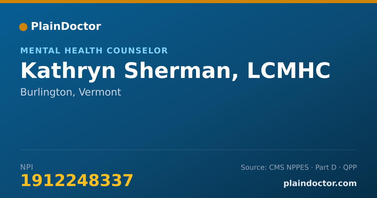 Shareable card for Kathryn Sherman, LCMHC - Mental Health Counselor, Burlington, VT